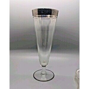 Glastonbury Lotus Rambler Rose Platinum Rim Beer Pilsner Vintage Glass Silver